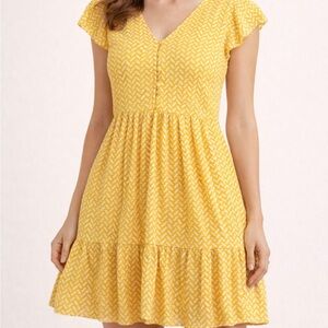 Banana Republic Yellow Midi Dress with Chevron Design
